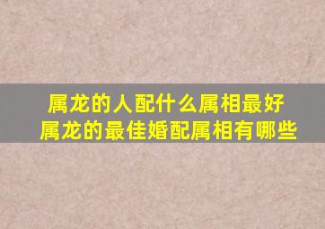 属龙的人配什么属相最好 属龙的最佳婚配属相有哪些